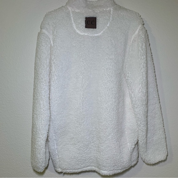 Girlie Girl Originals Medium White Sherpa Half Zip Pullover Pink Collar - Picture 12 of 14